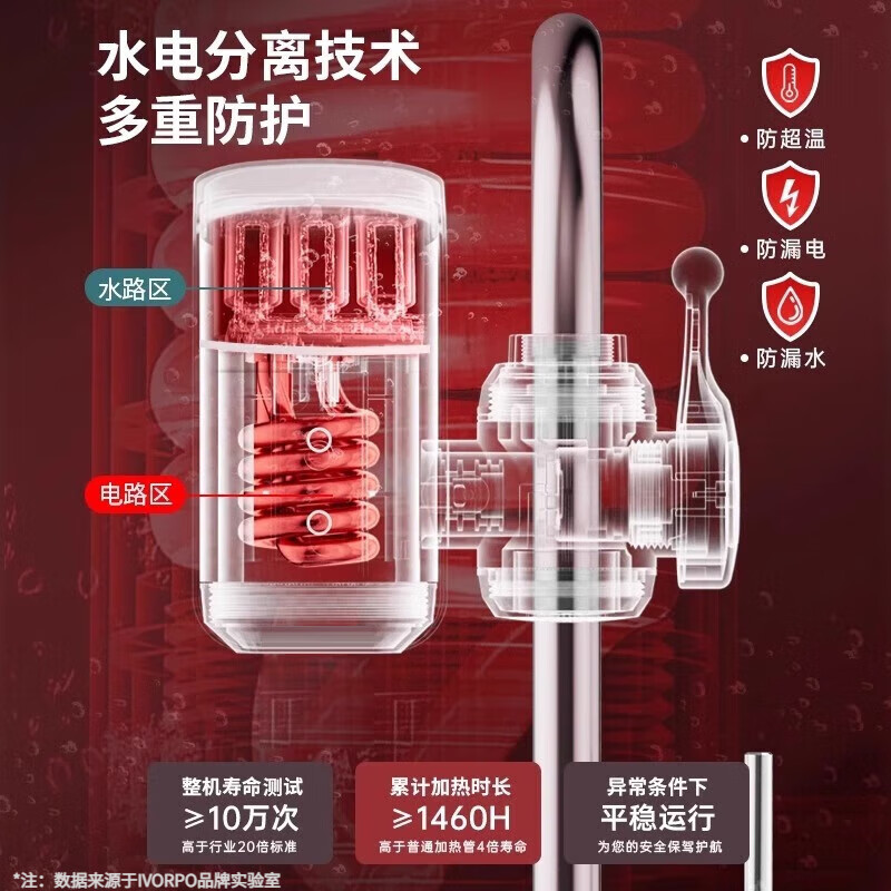 IVORPO Germany electric hot water faucet installation-free frequency conversion constant temperature heating fast heating fast electric heating instant heating kitchen sink kitchen treasure electric water heater faucet large screen dynamic model丨2.2 meters wire gradient LED light plug-in fast heating temperature adjustment 3300w