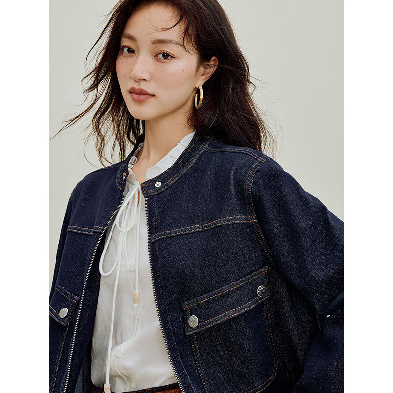 INMAN (INMAN) non-fading original color denim jacket 2025 autumn women's new loose top dark denim blue S