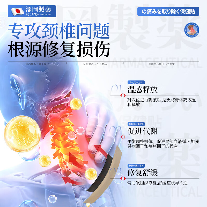 Shibuoka's Japanese special patch for cervical spondylosis, insufficient blood supply to the brain, hot compress, neck compression, nerve compression, dizziness and headache, 3 boxes