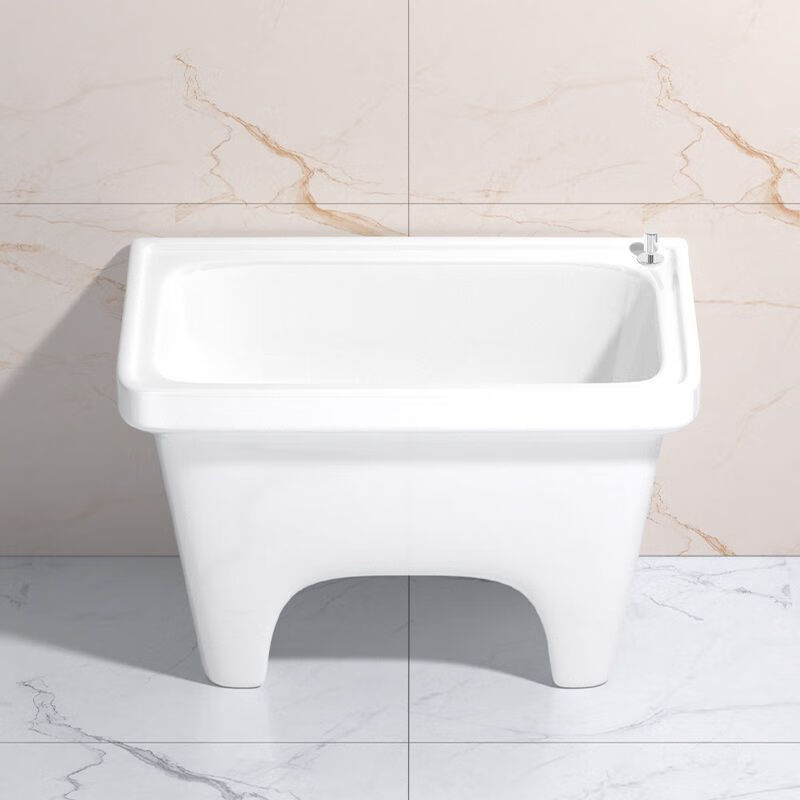 Mopeng mop pool floor-standing Jiewanjia balcony courtyard outdoor mop pool household all-in-one ceramic mop pool bathroom size wash mop 34x34 flat mouth standard model - with plastic drain