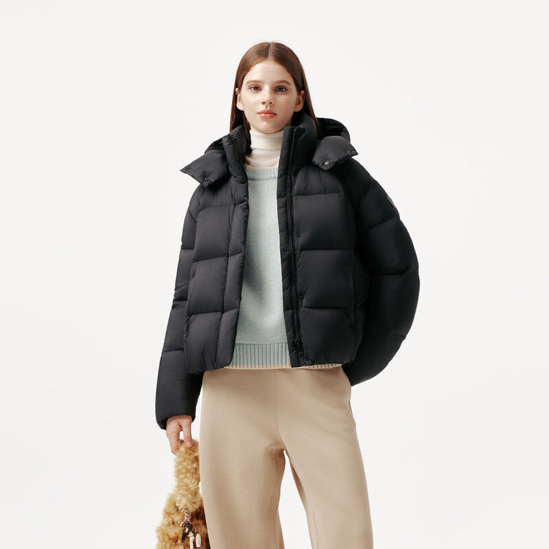Tambor puff down jacket women's short removable hood autumn and winter warm jacket 25 years new 5530520D black 165