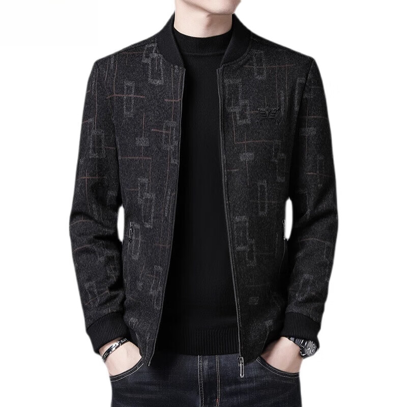 KBXNG Jinba new short jacket autumn long-sleeved zipper cardigan men's baseball collar solid color casual top trend 8861 gray plus velvet M 170