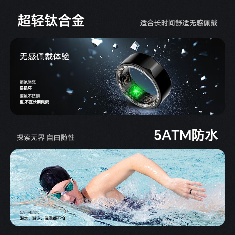 Yijie JCRing Smart Ring Sleep Apnea Monitoring Heart Rate Variation Blood Oxygen Women's Menstrual Period Prediction Health Guidance 12 Days Long Battery Life Love at Fingertips Smart Ring - Rose Gold No. 13 Circumference is 69.5mm, diameter is 22.3mm