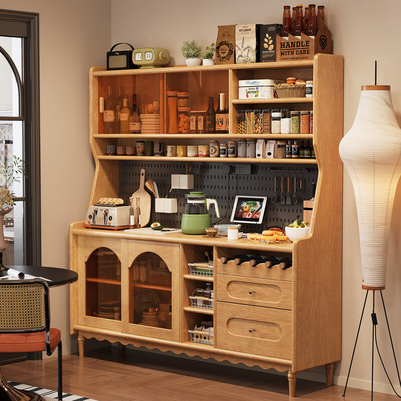 Mulya mid-century style all-solid wood sideboard storage integrated multi-functional storage cabinet wine cabinet kitchen cabinet wall-mounted tea cabinet mid-century style + black solid wood sideboard 160X40X173 door-to-door delivery package installation