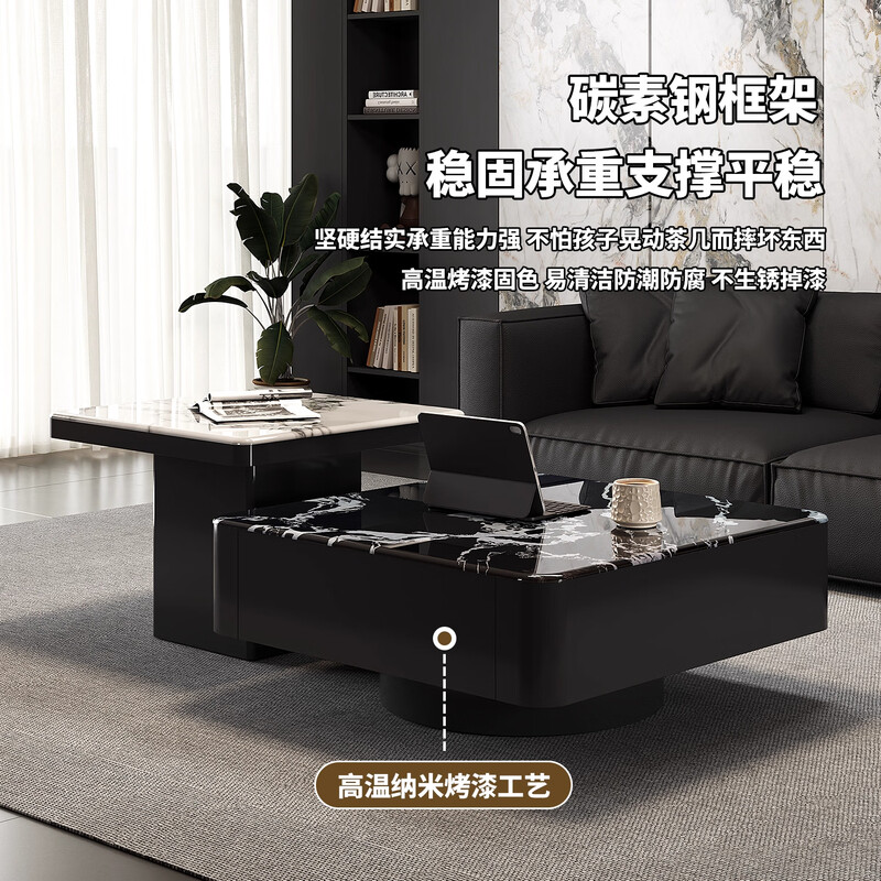 Orange Italian style light luxury super crystal stone solid wood coffee table living room home tea table high-end microcrystalline stone coffee table 2025 new coffee table