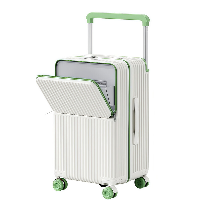 Woodpecker front-opening wide trolley suitcase for women, 37-point widened deep compartment password box, large capacity 28-inch 30-inch suitcase for men, milky white, double-layer explosion-proof zipper * charging port * water cup holder 20 inches small boarding case - peach skin lining - shock-absorbing brake rollers