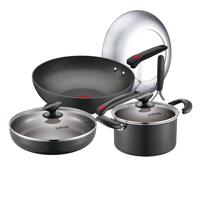 SUPOR pot set non-stick pan 2nd generation fire red dot combination three-piece set wok frying pan soup pot gas induction cooker universal
