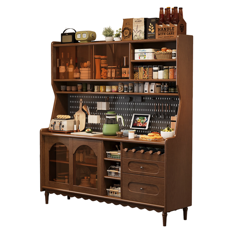 Mulya mid-century style all-solid wood sideboard storage integrated multi-functional storage cabinet wine cabinet kitchen cabinet wall-mounted tea cabinet mid-century style + black solid wood sideboard 160X40X173 door-to-door delivery package installation