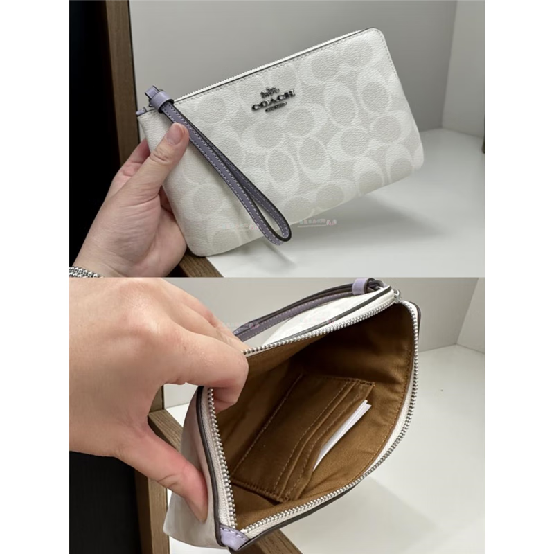 COACH Clutch Large Wrist Coin Handbag Mahjong Bag Wallet Female Card Bag Chain Carriage Birthday Gift for Girlfriend Pink and White Logo Stripes CBP09 Ready in Stock