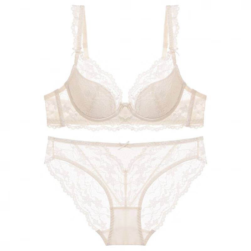 Victoria's style sexy secret French lace underwear for women push up small breasts thin anti-sagging sexy bra set apricot set 70A 32