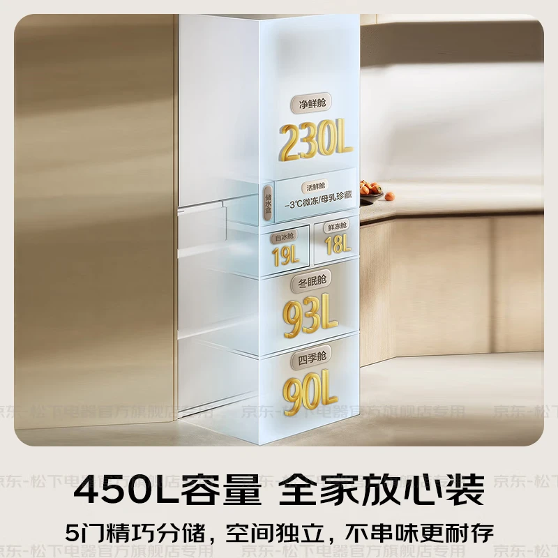 Panasonic (Panasonic) national subsidy Xiaobing 2.0 Japanese multi-door refrigerator French small apartment 450 household ultra-thin air-cooled frost-free automatic ice making first-class energy efficiency antibacterial and fresh-keeping Xiaobing 2.0 450 fine storage and storage EE45BXA