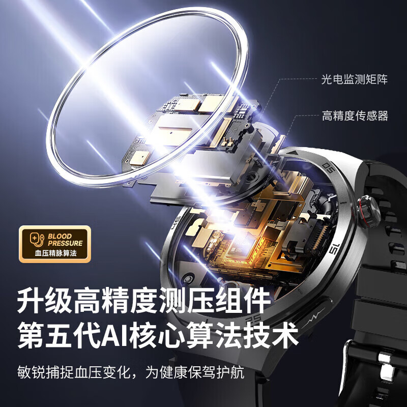 Guangxi 2026 new upgrade Huawei Hongmeng system suitable for non-invasive blood sugar and blood pressure monitoring watch heart rate blood oxygen blood lipid uric acid all-in-one sleep electrocardiogram obsidian black blood sugar blood pressure blood lipid monitoring + five internal organs monitoring + high-definition call