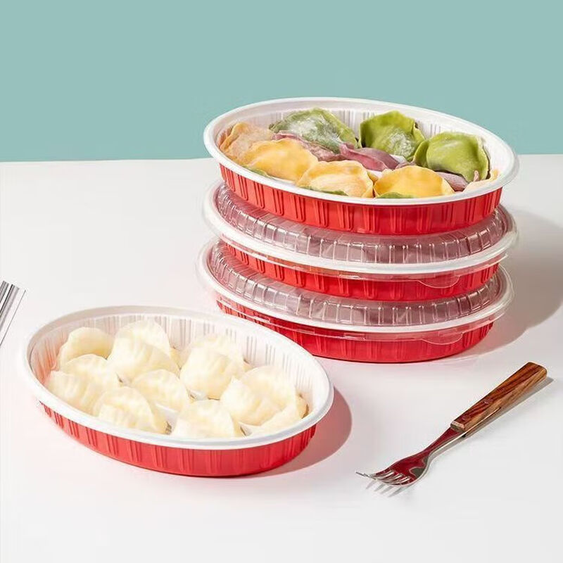 Sailoto dumpling box with lid, oval dumpling box for packaging, Xijiade thickened take-out, customizable logo 157-Oval Red, 300 sets 157-Oval Red, 300 sets