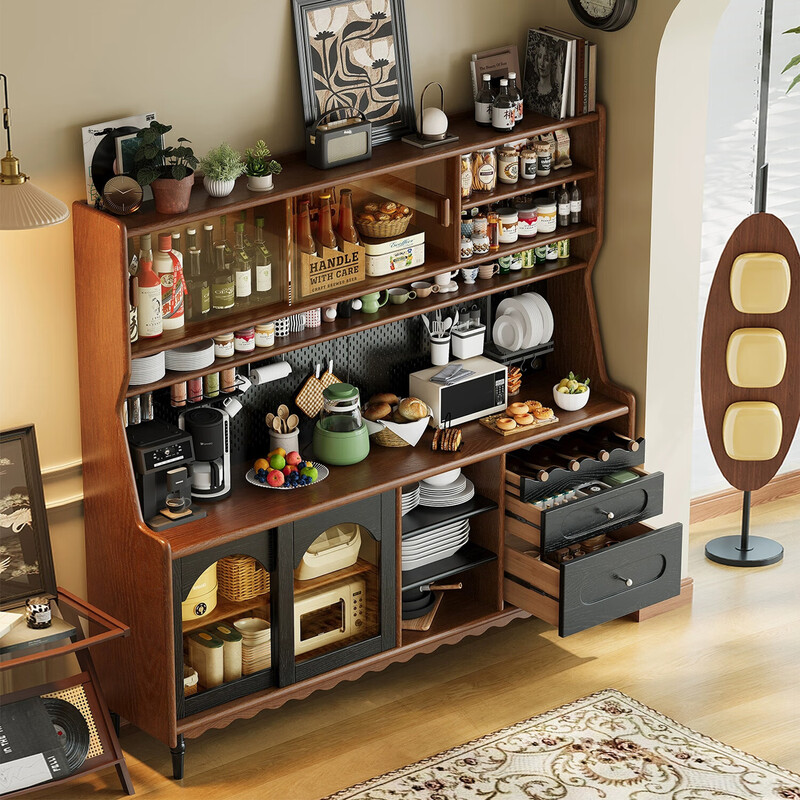 Mulya mid-century style all-solid wood sideboard storage integrated multi-functional storage cabinet wine cabinet kitchen cabinet wall-mounted tea cabinet mid-century style + black solid wood sideboard 160X40X173 door-to-door delivery package installation