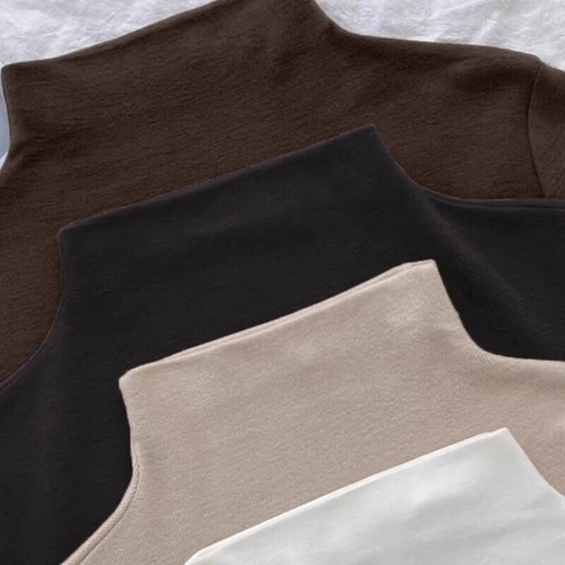 Half turtleneck bottoming shirt for women, autumn and winter high-end 2025 new white with German velvet style mid-collar warm top, white M, recommended 80-100 pounds