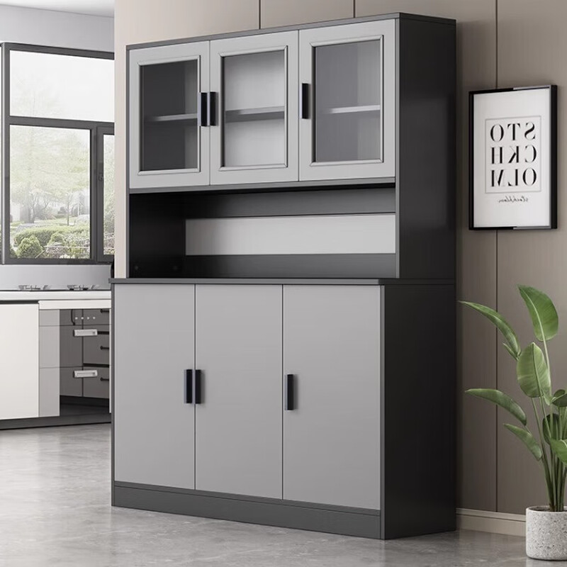 Home wine cabinet sideboard living room against the wall modern simple high cabinet storage tea storage multi-functional cabinet hot sale in store 3 doors * oak color 100CM assembly - self-installation - with installation tools