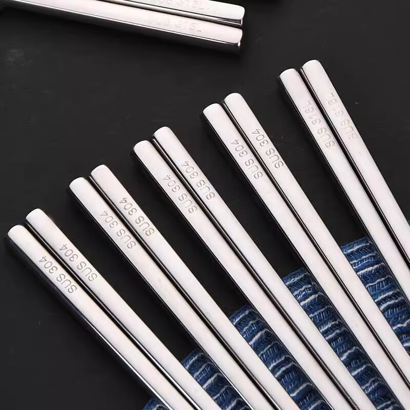 HAGCZATNG customized stainless steel chopsticks 316L with engraved name and logo, special 304 for school and home, non-slip, one person and one chopstick, stainless steel color, one pair, 304 stainless steel, adult size