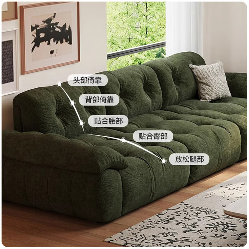 Fantuosi Italian Marshmallow High Backrest Adjustable Seat Depth No-Wash Three-Proof Chenille Velvet Cloudy Green Fabric Sofa Chenille Petal Velvet Fabric 2.0 Meter Deluxe Edition - Three-proof Fabric Thickened and Skin-Friendly