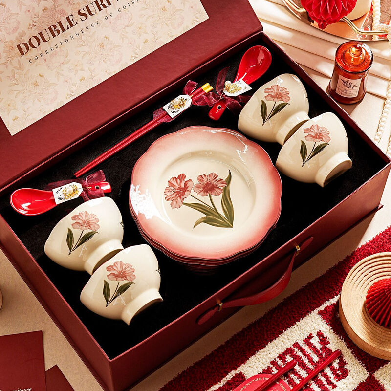 OIMG wedding gifts for newlyweds, newlyweds, girlfriends and sisters, practical high-end tableware for moving, brocade box - Huayang tableware set 10 pieces