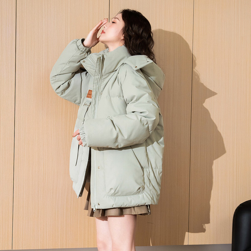 TonLion 2025 winter women's hooded one-hand-length textured fabric down jacket thickened and warm new bread coat work jacket