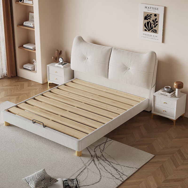 Cream style double bed French children's bed boys and girls soft upholstered bed light luxury modern teen bedroom single bed Cream children's bed丨Please note the color丨Delivery to home 1.35m*2.0m frame structure