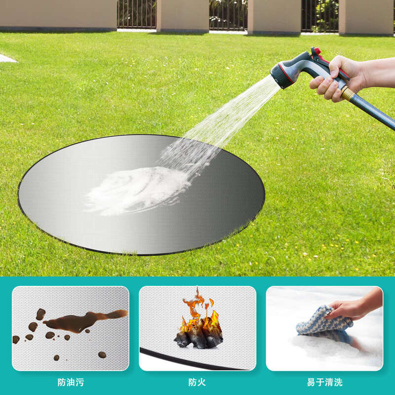 Floor insulation mat, barbecue fire blanket, outdoor camping mahjong table heater, insulation board, aluminum foil lawn fireproof cloth, large round insulation mat, diameter 90cm/thickened