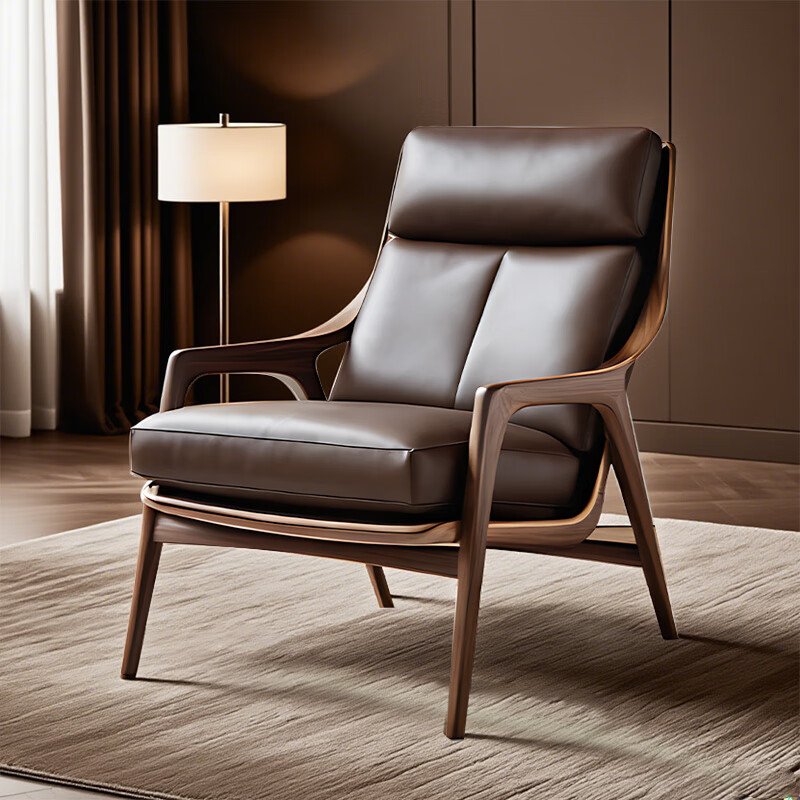 Zemujia designer living room balcony sofa chair leisure sofa chair single chair simple solid wood sofa chair customization North American black walnut + high quality ultra-thousand leather