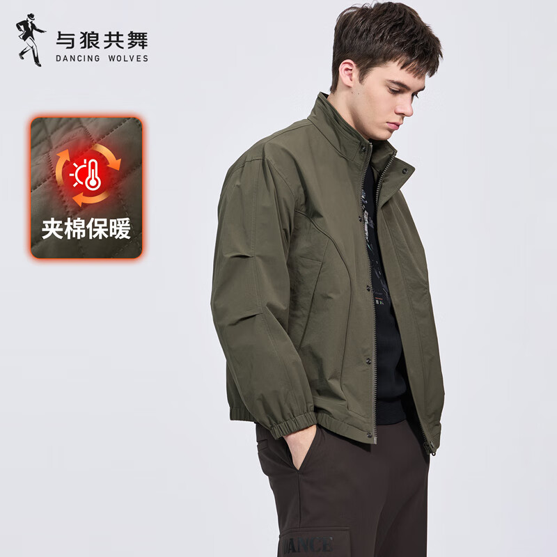 Dances with Wolves Windproof Stand Collar Jacket Men's 2026 Spring New Commuting Anti-Wrinkle High-Quality Casual Youth Loose Jacket 1078 Military Green 203 - Quilted Style L (175)