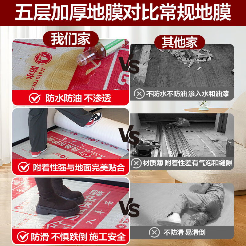 Guzhangmen floor decoration protective film, mulch film, decoration floor tiles, ceramic tiles, wood floor protective film, protective pad, five-layer thickened bright film, huge thick five-layer bright film alloy, EV cotton 4.0mm 140 square meters, free enough tape + cutter