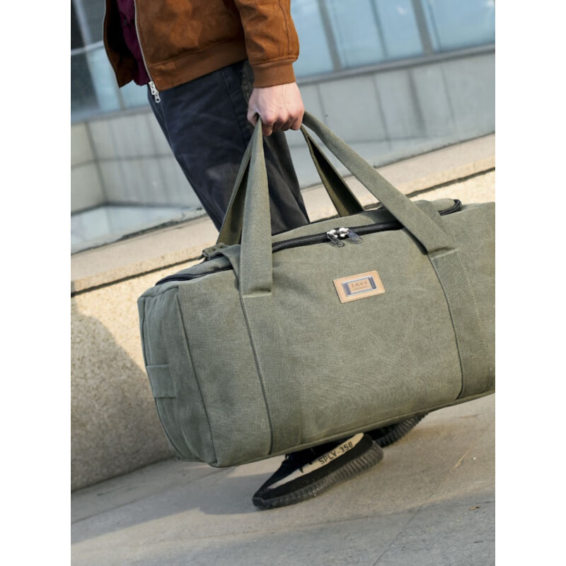Pupan large-capacity luggage bag portable travel bag men's thickened canvas moving bag outdoor bag women's maternity bag luggage bag Khaki (extra large - about 80 liters)