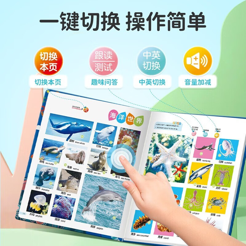 Talking early education book for children aged 0-6 years old, finger pointing reading audio book, children's toy learning early education machine, Children's Day gift for girls and boys