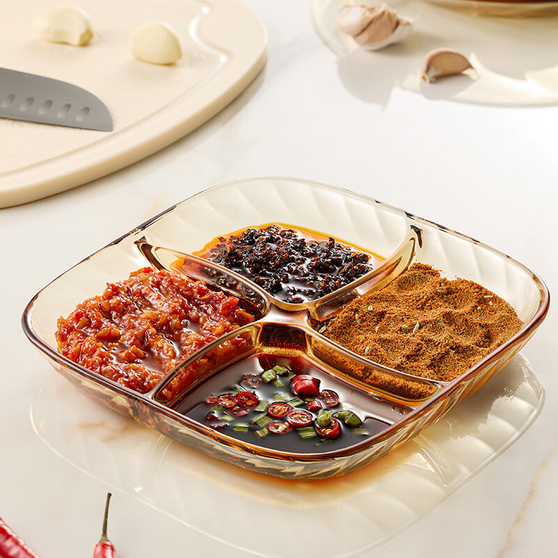 Corning (VISIONS) glass tableware, plates, saucers, side dish trays, cold dishes, small vinegar condiments, divided sauce trays