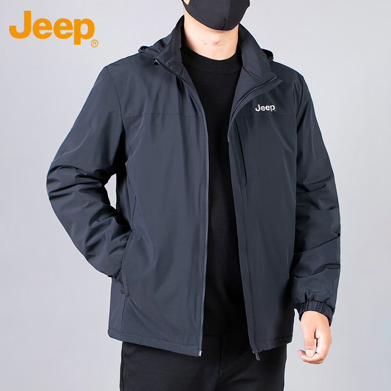 JEEP Jeep jacket men's autumn and winter executive hooded business casual dad middle-aged clothes men's navy blue 2XL