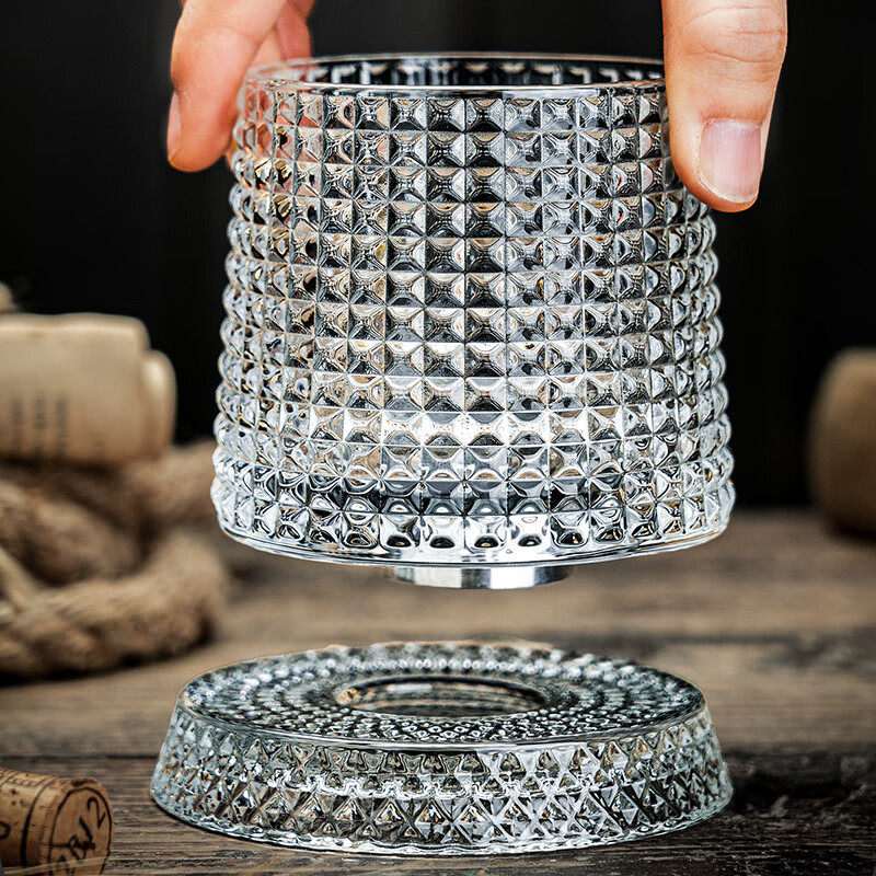 BANGBEBE Macallan's same creative crystal rotating whiskey glass style tumbler beer glass decompression foreign wine glass diamond style rotating cup (with base) set of two