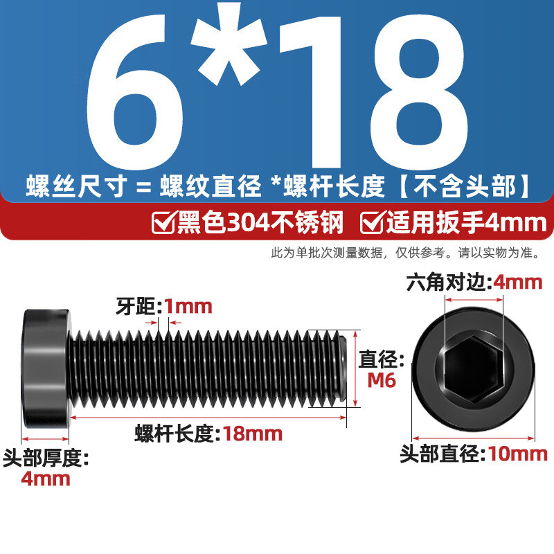 Fengji Black 304 Stainless Steel Thin Head Hexagon Screws DIN7984 Short Head Extended Bolts M3M4M5M6-M12 Black 304-M6*18 10 pcs