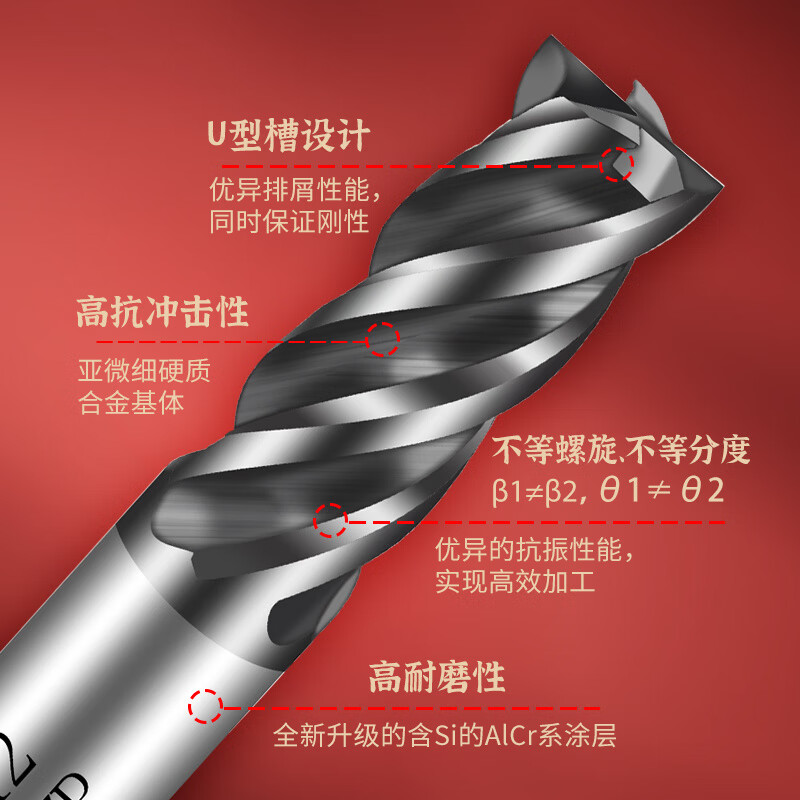 Tiangong P40 general steel processing four-edge coated milling cutter solid carbide milling cutter straight shank tungsten steel flat knife D6*24*75*d6