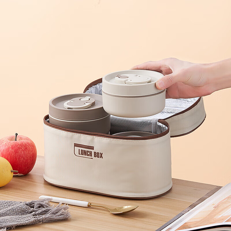 DONGRAN insulation bag thickened aluminum foil rectangular round large-capacity lunch box bag student office worker portable lunch bag with rice off-white oval heightening