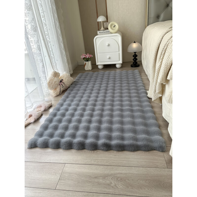 Shijanu Cream Style Imitation Rabbit Fur Carpet Girls Bedroom Bedside Blanket Living Room Sofa Cushion Bay Window Cushion Plush Floor Mat Mushroom Color-Puff Velvet_Thick Anti-Slip 50cm*150cm