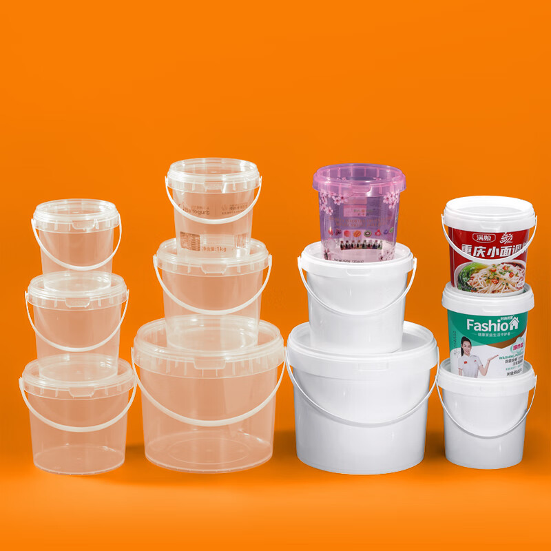 Metasequoia (3 pieces) 6L transparent color sealed plastic bucket food grade handle bucket household round water storage bucket sealed bucket paint bucket snack storage bucket small bucket with lid (LC)