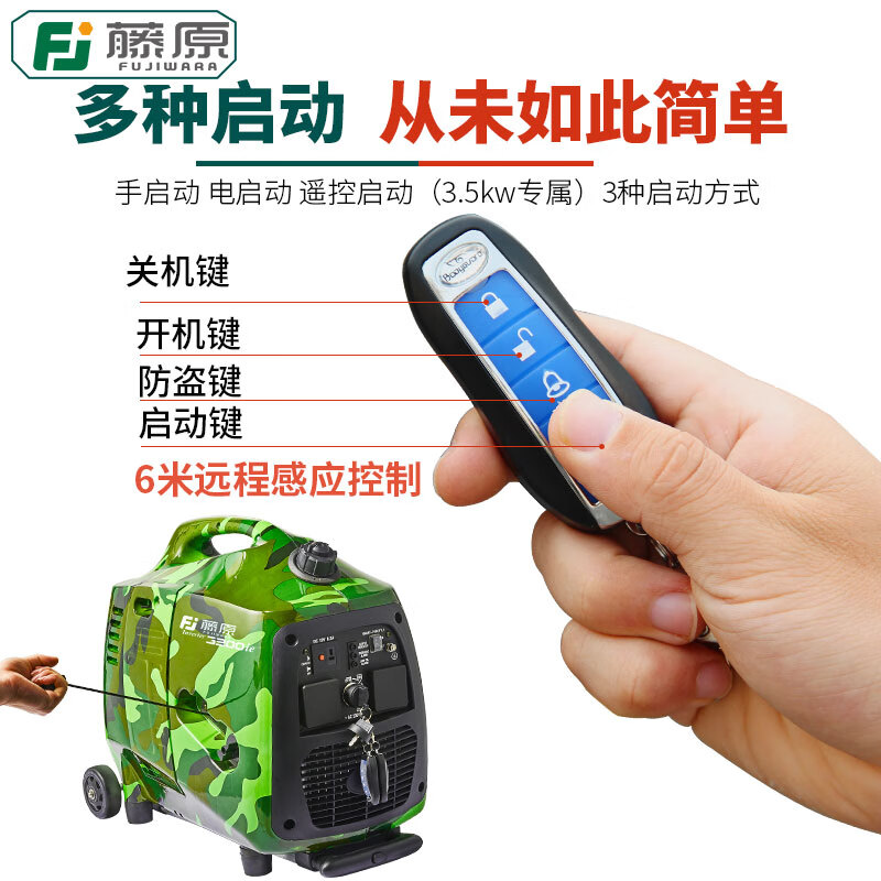 Fujiwara micro gasoline generator 220v household small silent variable frequency backup emergency outdoor camping portable 1.2Kw camouflage variable frequency generator