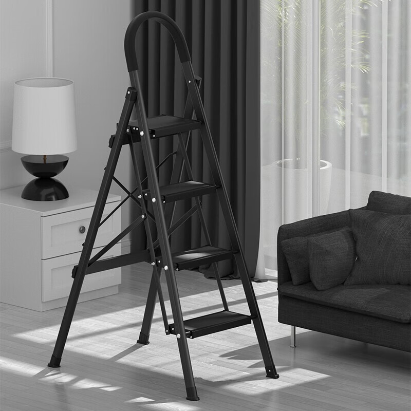 Magnesium midoli folding ladder aluminum alloy ladder multifunctional ladder climbing ladder straight ladder black 4 steps 1.4 meters