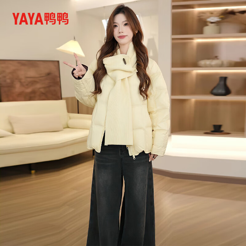 Yaya (YAYA) short down jacket 2025 autumn and winter new style fashionable and sweet little round neck simple versatile warm thick coat ZP Gray Comes with the same scarf in the picture S (155)