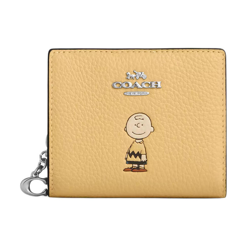 COACH x PEANUTS joint model Charlie 10 Brown brand logo pebbled leather wallet yellow