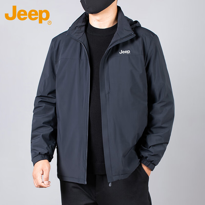 JEEP Jeep jacket men's autumn and winter executive hooded business casual dad middle-aged clothes men's navy blue 2XL