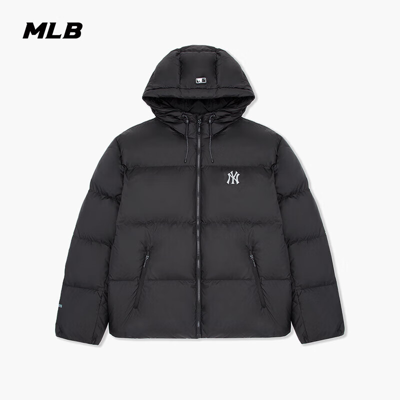 MLB Official Fashionable and Versatile Atmosphere Hooded Goose Down Down Jacket for Men and Women Couples 25 Autumn and Winter New DJB40 New York Yankees/Black M (It is recommended to take one size smaller)