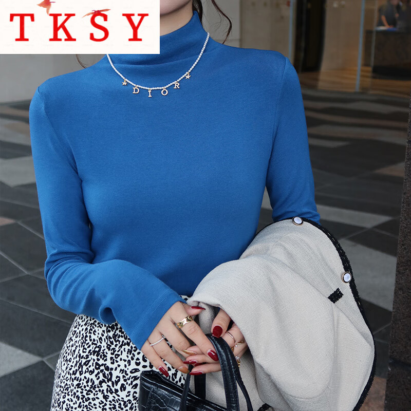 TKSY bottoming shirt for women 2025 new black half-high collar can be worn outside autumn and winter dark gray mid-collar long-sleeved top tinware gray upgraded brushing / style thickened S