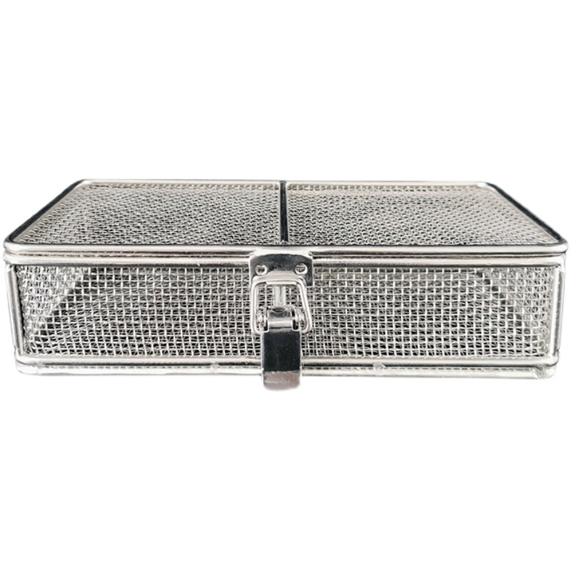 Stainless steel cleaning basket rectangular mesh basket stainless steel disinfection basket with lid 304 50*20*15 cm/3 or 4 mm holes