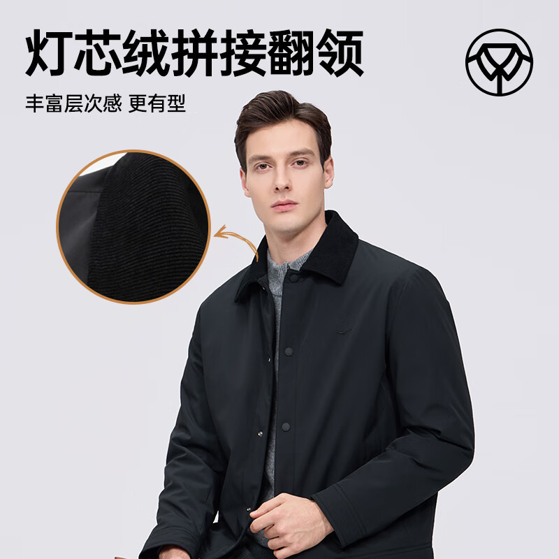 Septwolves Level 4 Waterproof Corduroy Down Jacket Men's Lapel Small Jacquard Goose Down Jacket Black 3XL