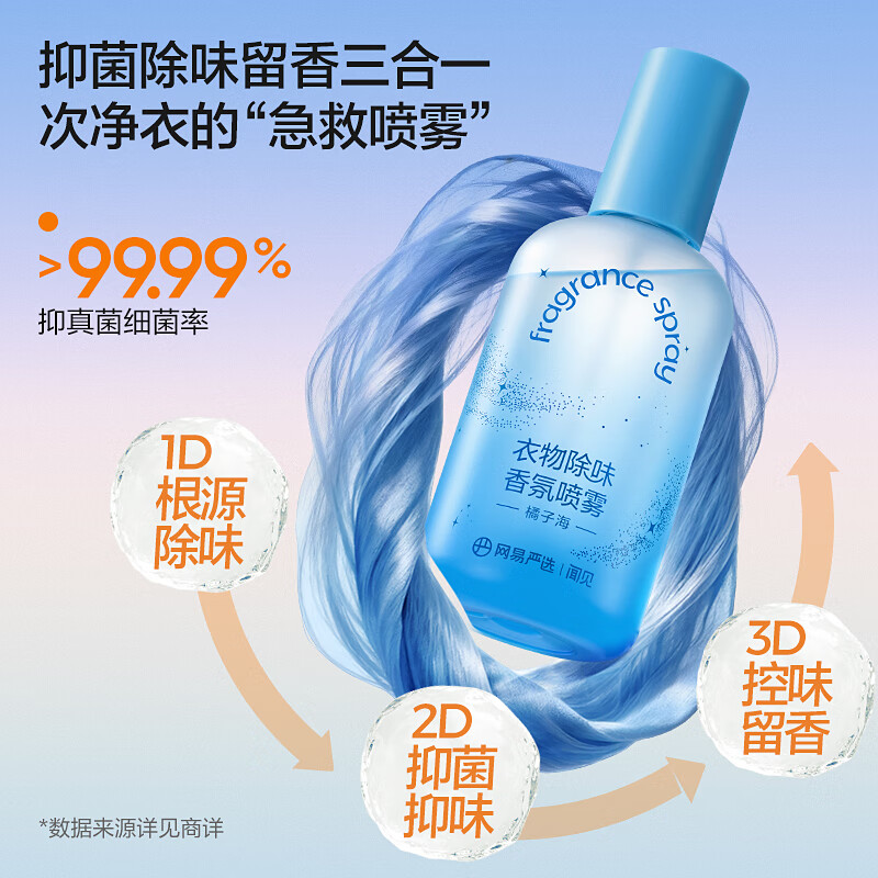 NetEase carefully selects clothing sterilization and deodorization aromatherapy spray to remove odors, hot pot smell, air freshness and fragrance, sterilization orange sea 80ml