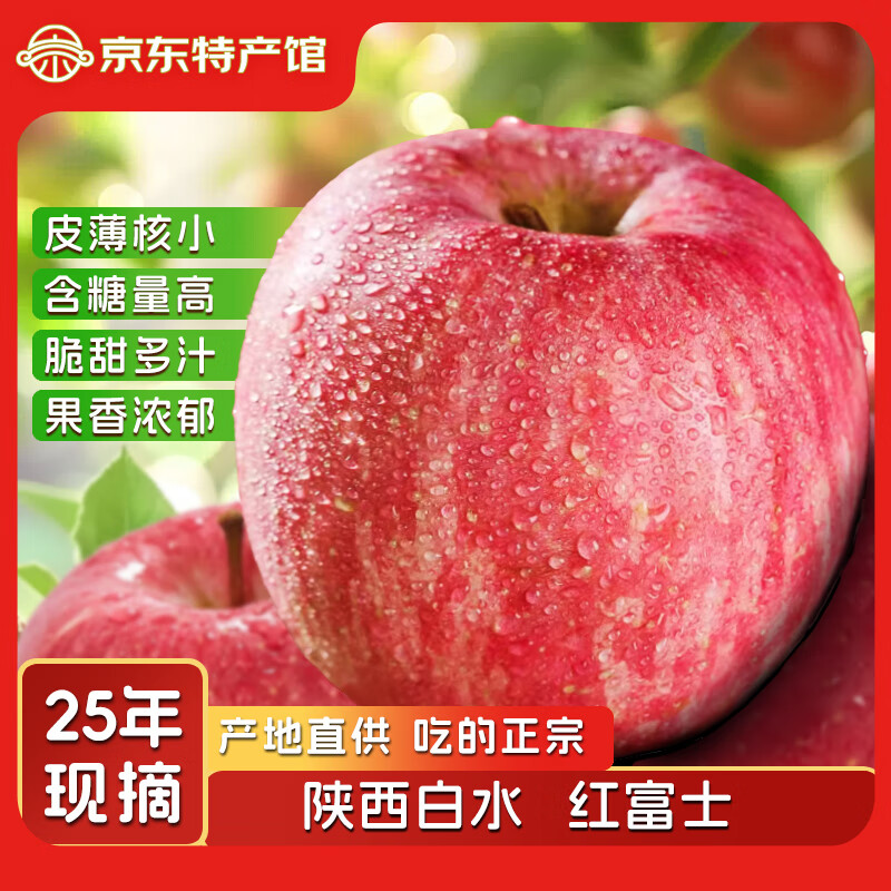 Quan Shenglong Shaanxi Baishui Red Fuji Apple 2025 New Fruit Seasonal Fruit Crisp and Sweet Optional Festival Gift Box Red Fuji 4.5 catties 75-80mm